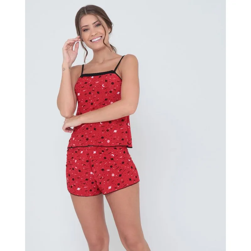 Pijama Short Doll Estampado Vermelho GG