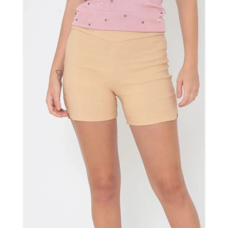 Short Cintura Alta Bengaline Bege P