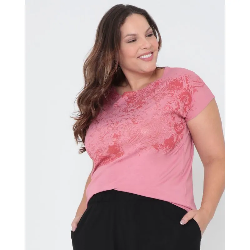Blusa Plus Size Estampada Brilho Rosa G1
