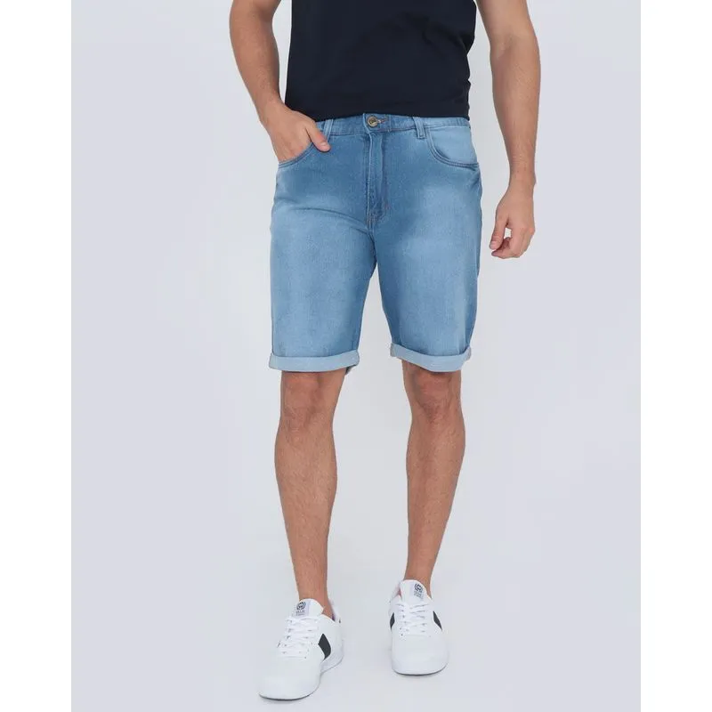 Bermuda Jeans Masculina Marmorizada Azul Claro 36