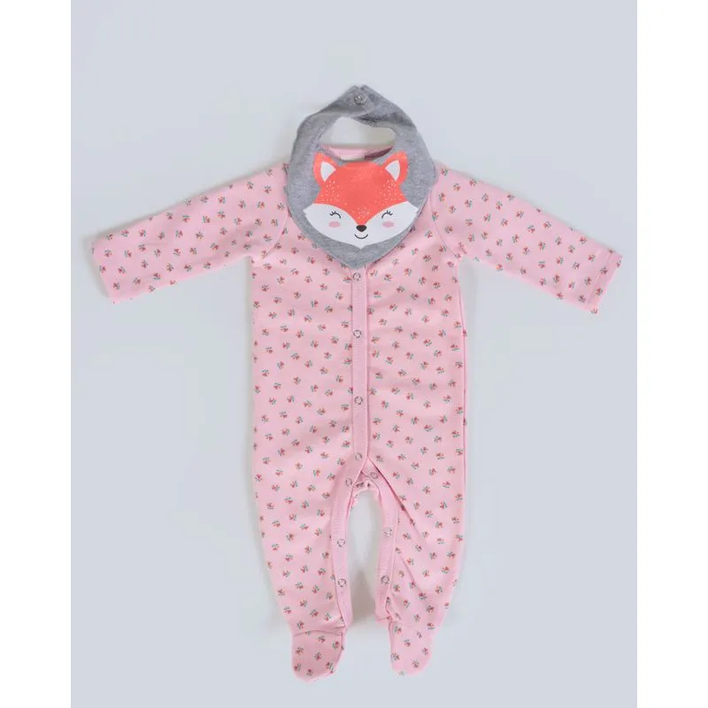 Macacão Bebê De Moletom Com Babador Rosa Claro M