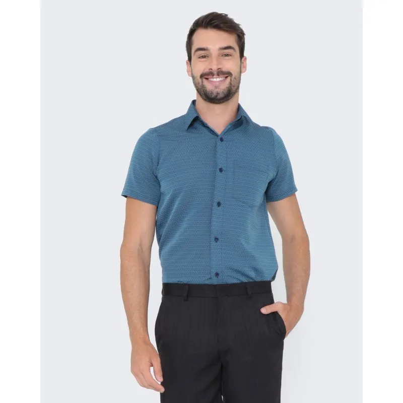 Camisa Masculina Manga Curta Estampada Azul 5