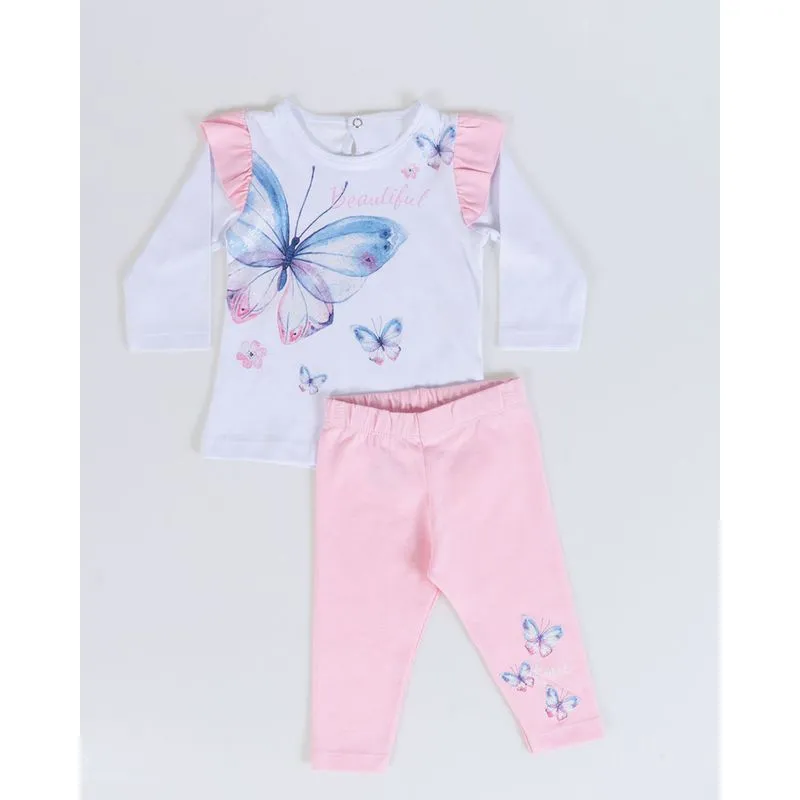 Conjunto Bebê Manga Longa Estampa Borboletas Branco P