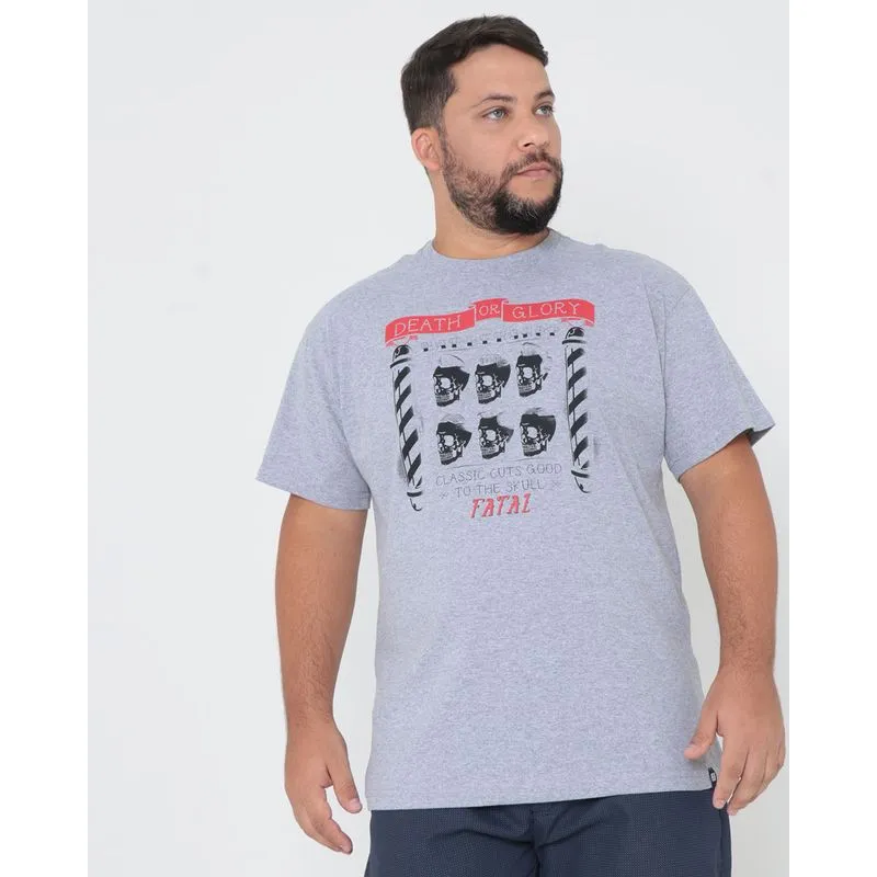 Camiseta Plus Size Fatal Estampa Frontal Mescla Cinza G3