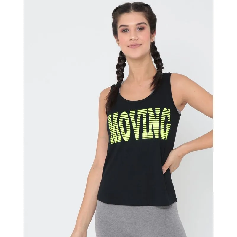 Regata Fitness Estampa Frontal Preta GG