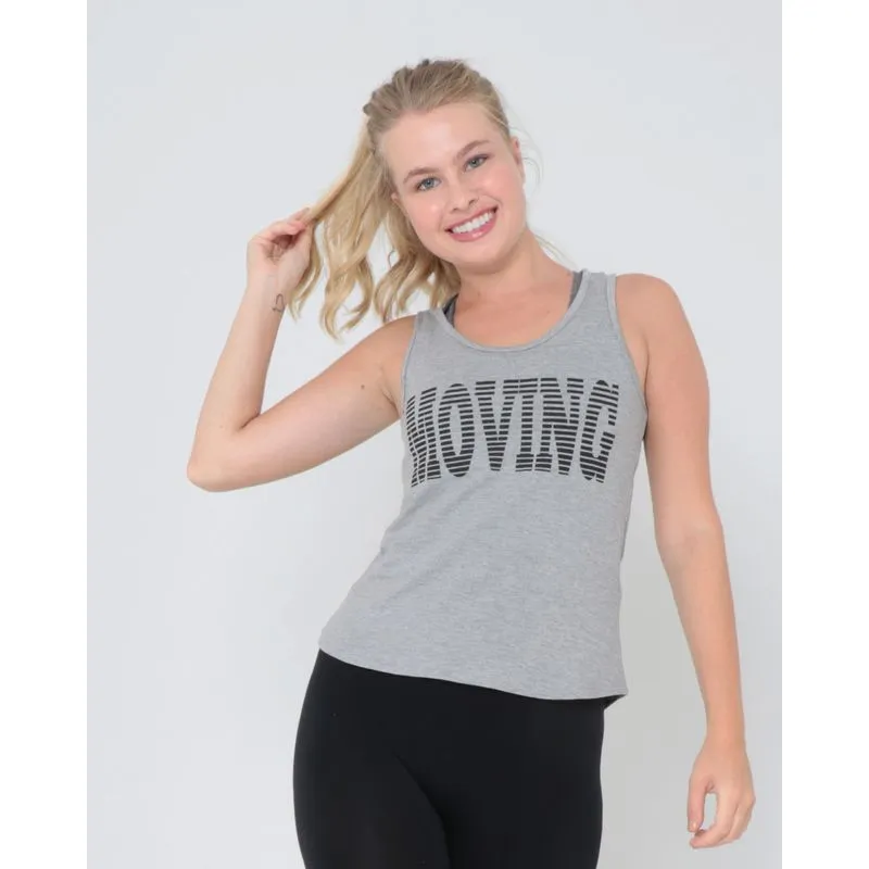 Regata Fitness Estampa Frontal Mescla Cinza M