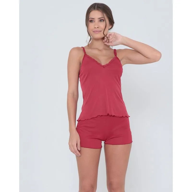 Pijama Short Doll Liso Vermelho G