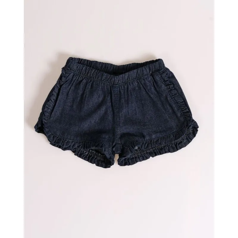 Short Jeans Bebê Com Babadinhos Azul Escuro P
