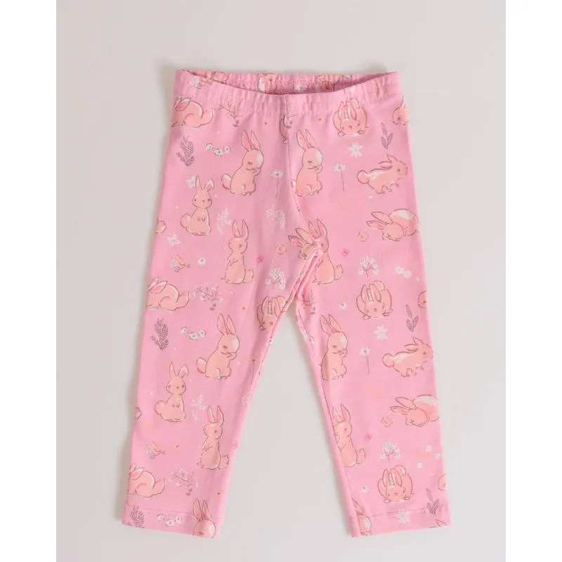Calça Legging Bebê Coelhos Rosa Claro P