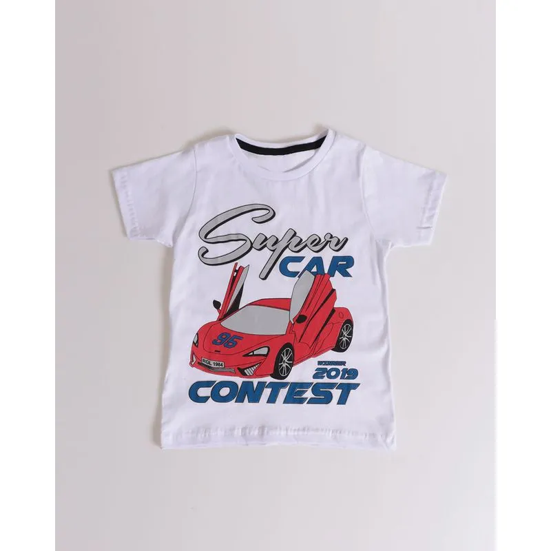 Camiseta Bebê Estampa Super Car Branca 2