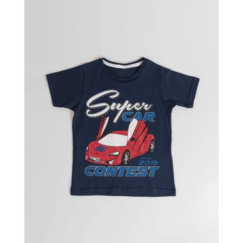 Camiseta Bebê Estampa Super Car Azul Marinho 1