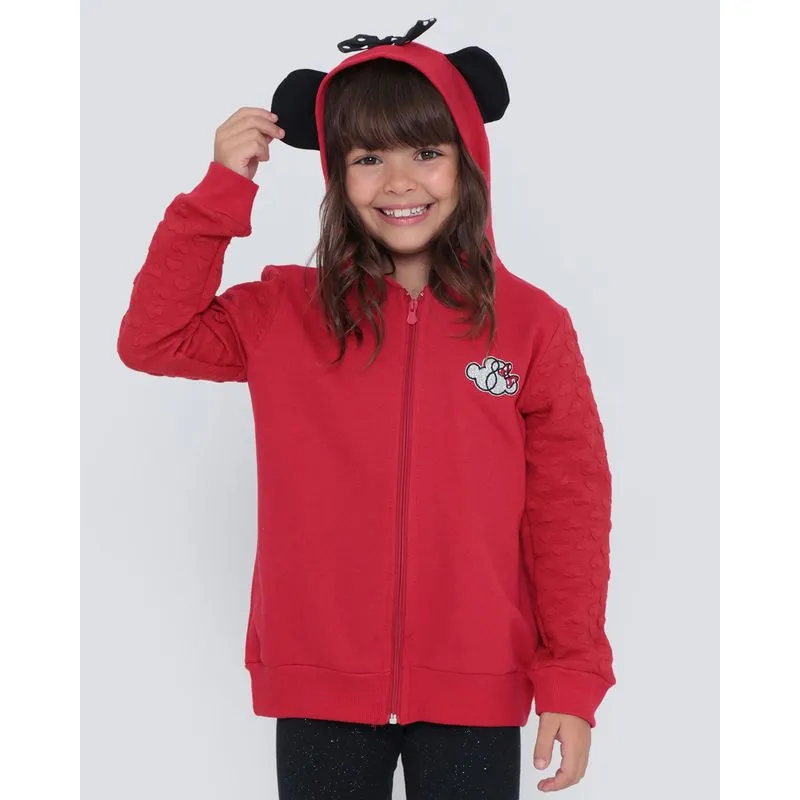 Casaco Infantil Moletom Estampa Minnie Disney Vermelho 10