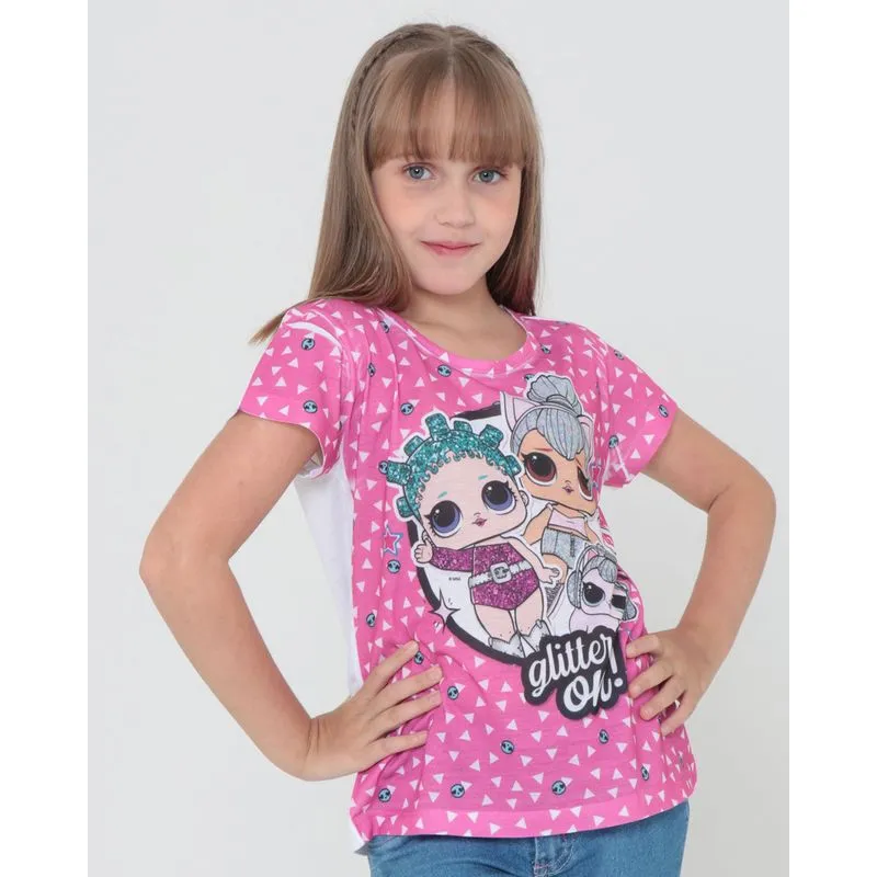 Blusa infantil Manga Curta Estampa LOL Surprise Rosa 8