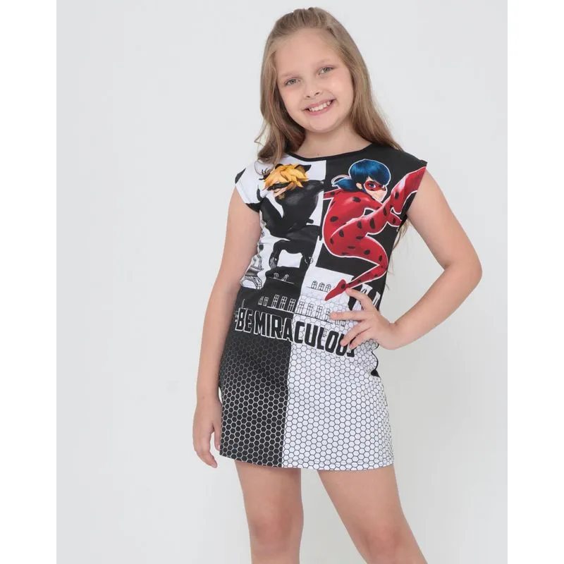Vestido Infantil Estampa Ladybug Miraculous Preto 4