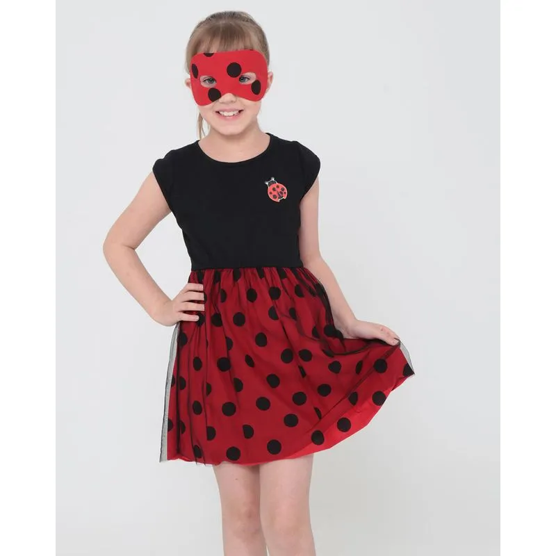Vestido Infantil Brinde Estampa Joaninha Preto 8