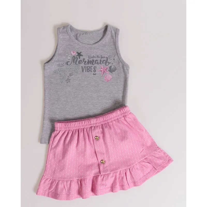 Conjunto Bebê Estampado Babado Cinza 1