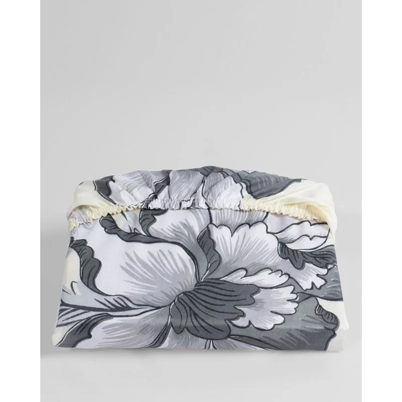 Lençol Com Elástico Solteiro Floral 170 Fios Floral Arte e Cazza Off White UN