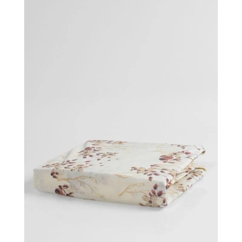 Lençol Com Elástico Solteiro Floral 170 Fios Floral Arte e Cazza Bege UN