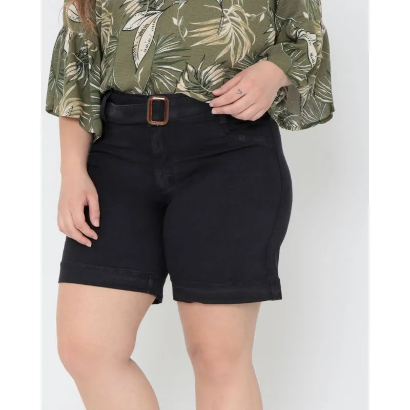 Bermuda Sarja Feminina Plus Size Preto 54