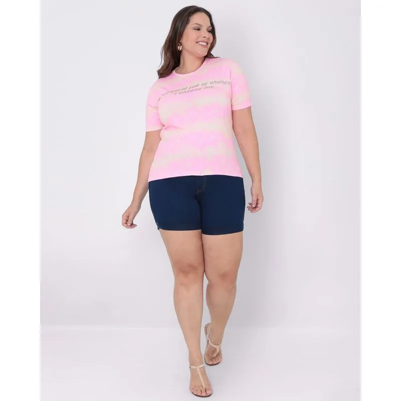 Short Jeans Plus Size Barra Dobrada Azul Escuro 52
