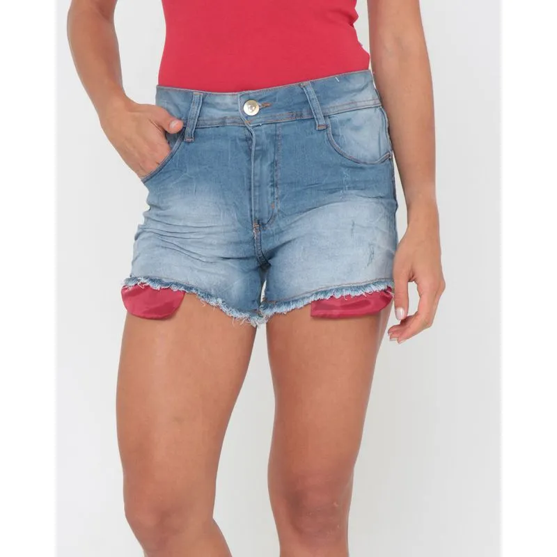 Short Jeans Franzido e Barra Desfiada Azul 42