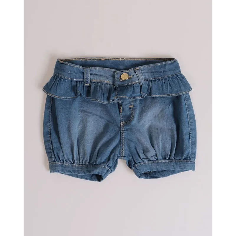 Short Bebê Jeans Babados Azul P