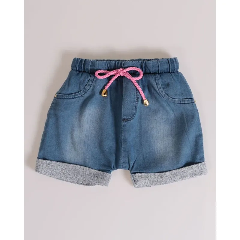 Short Jeans Moletinho Bebê Com Cordão Azul M
