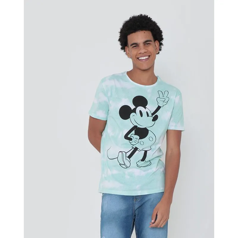 Camiseta Masculina Algodão Disney Mickey TIe Dye Verde GG