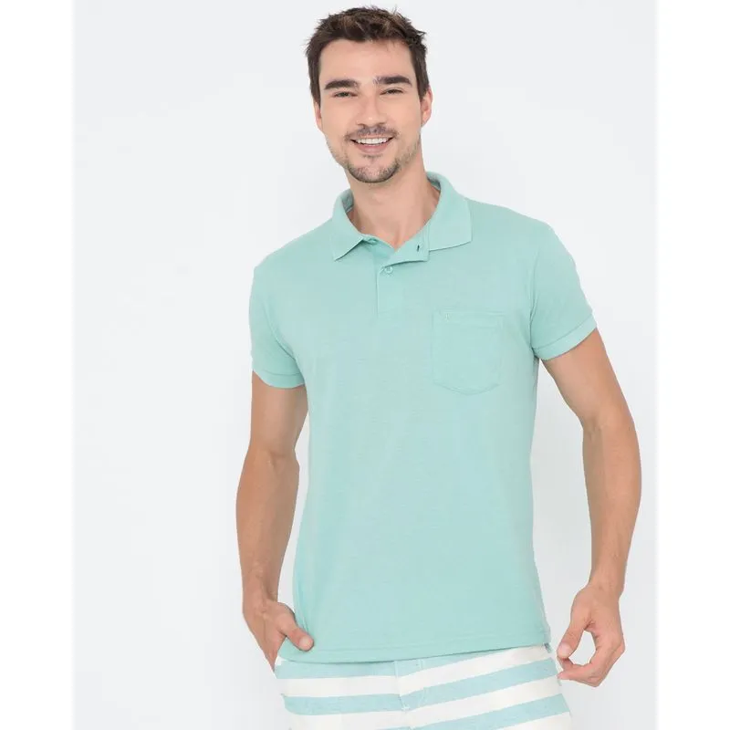 Polo Masculina Piquet Com Bolso Verde Claro M