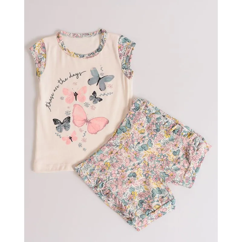 Conjunto Bebê Estampa Borboletas Off White M