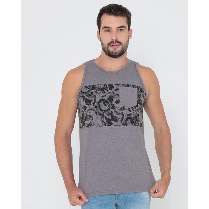 Regata Com Bolso Estampa Floral Cinza M