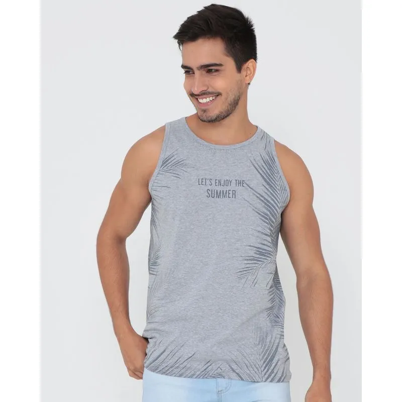 Regata Masculina Surf Folhagens Mescla Cinza P