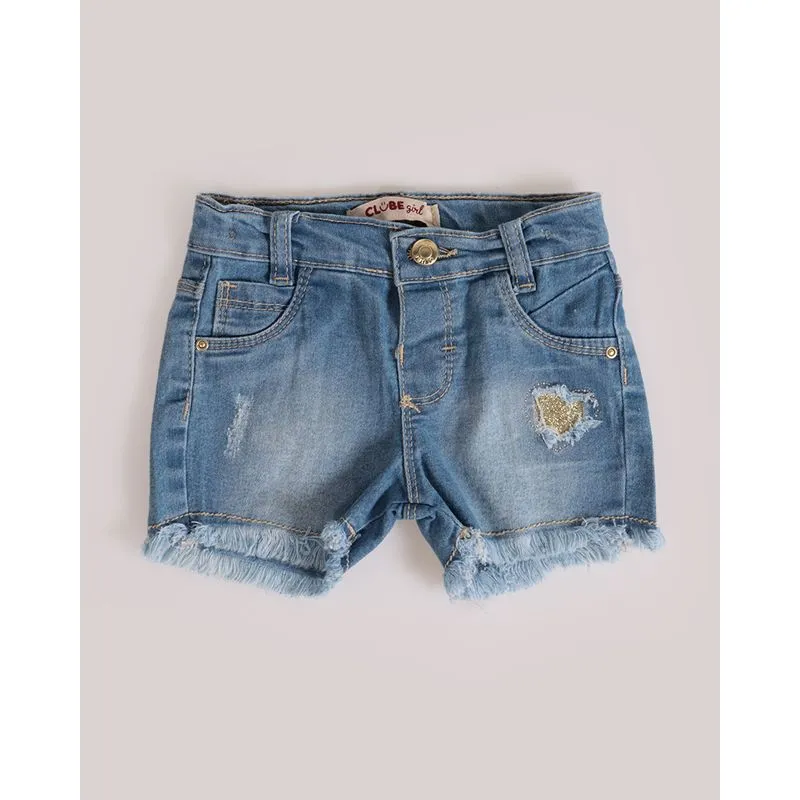 Short Jeans Bebê Destroyed Com Brilho Azul G