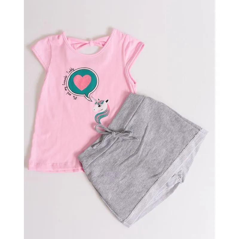 Conjunto Bebê Short Saia Unicórnio Rosa Claro 2