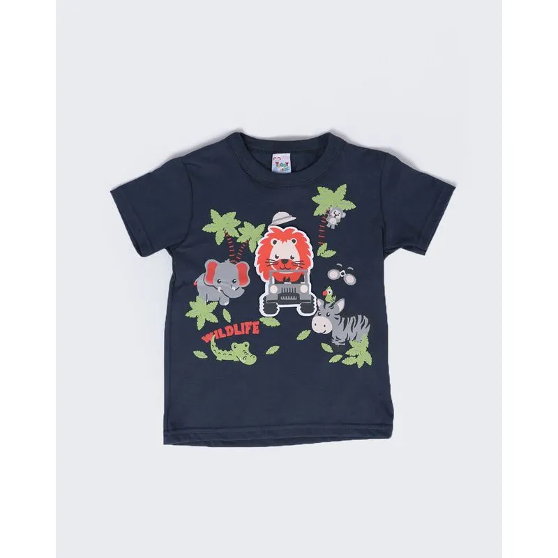 Camiseta Bebê Estampa Bichos Azul Marinho 2