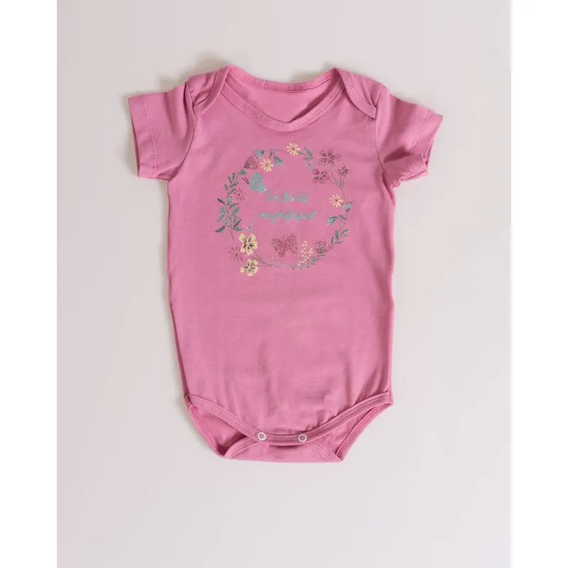 Body Bebê Brilho Flores Rosa Claro G