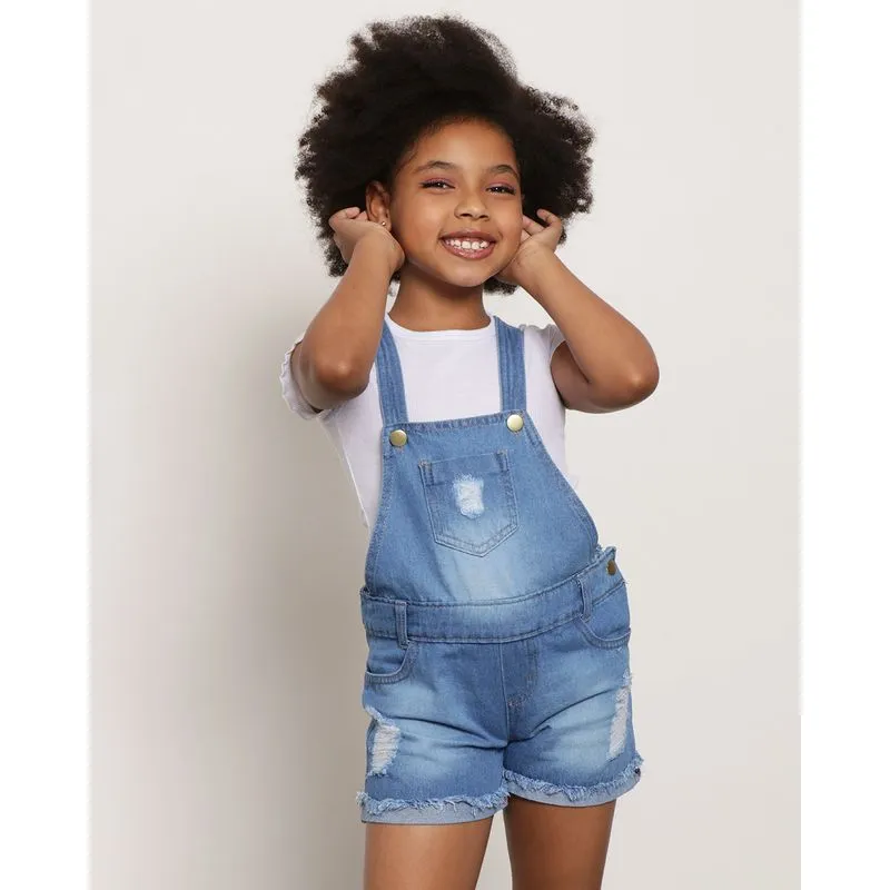 Jardineira Jeans Infantil Destroyed Azul 8