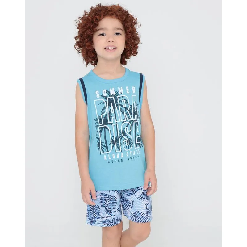 Conjunto Infantil Estampa Folhas Azul Claro 6