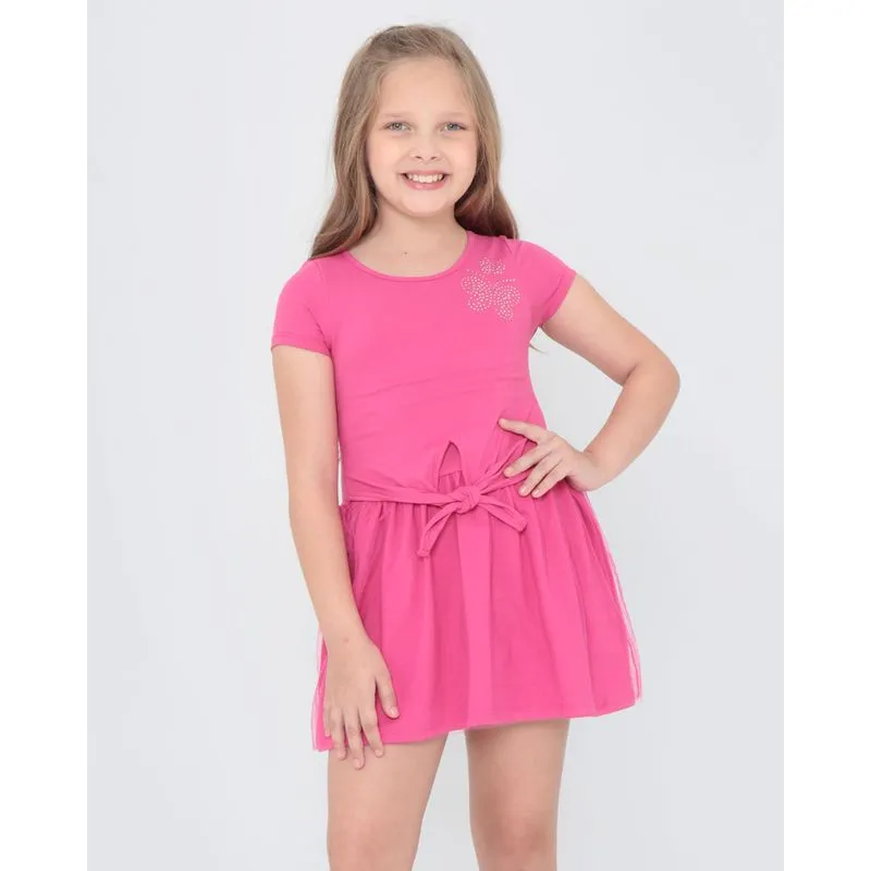 Vestido Infantil Amarração Com Tule Rosa 8