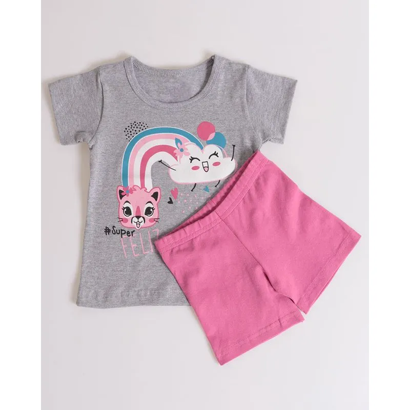 Conjunto Bebê Estampa Arco íris Cinza 1