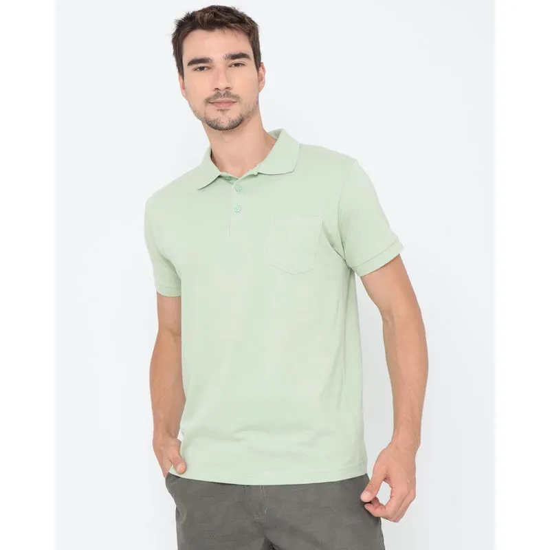Polo Masculina Manga Curta Lisa Com Bolso Verde Claro P