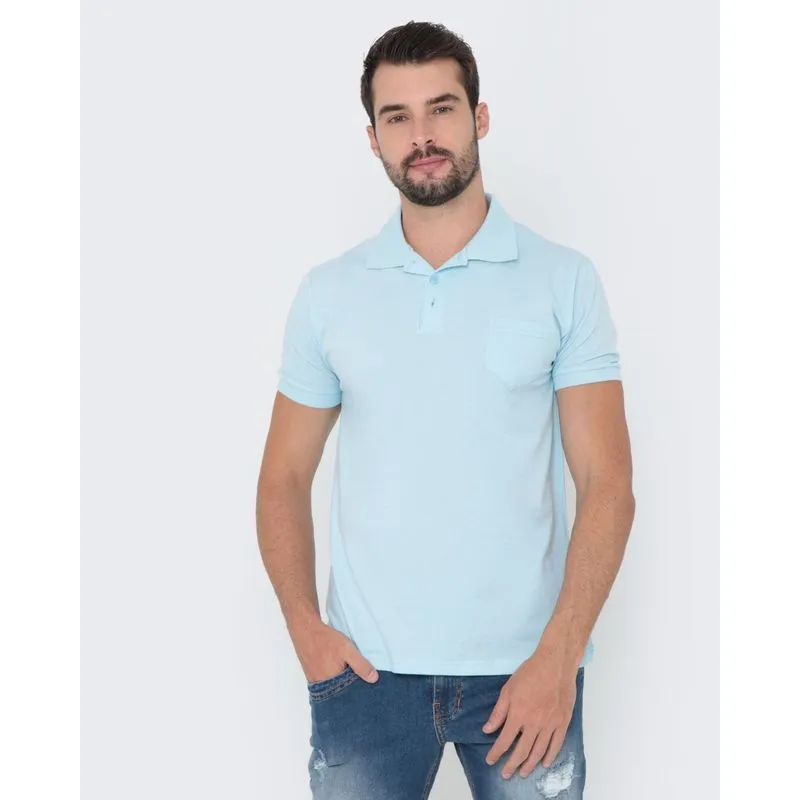 Polo Masculina Manga Curta Lisa Azul Claro P