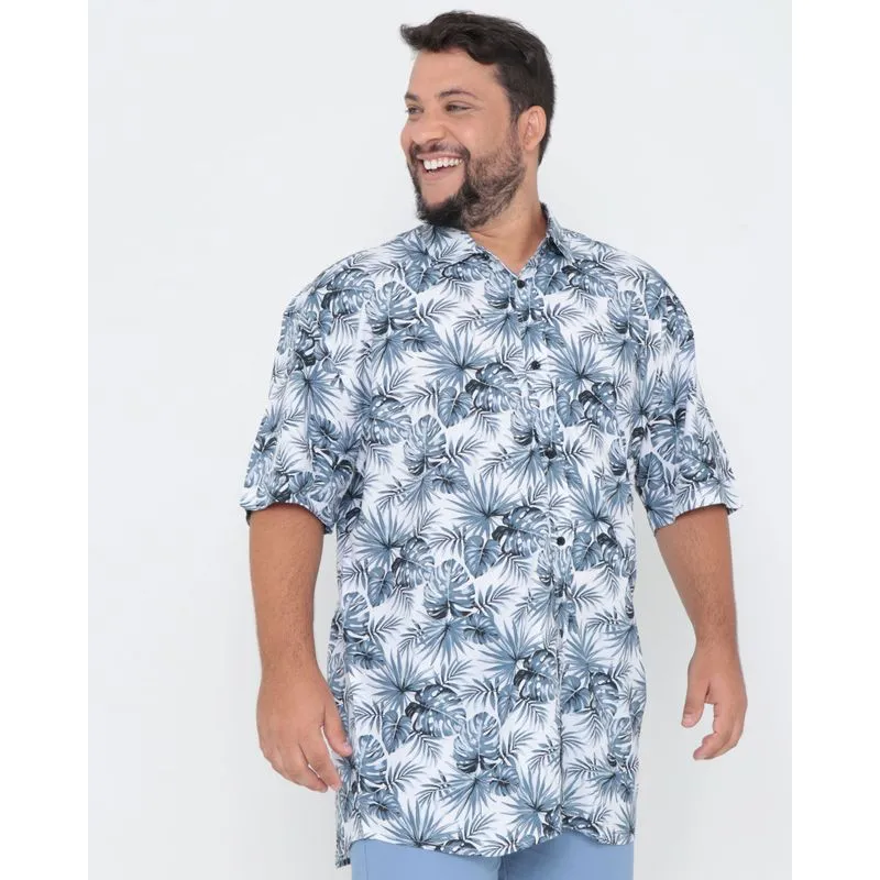 Camisa Masculina Plus Size Floral Branca 6