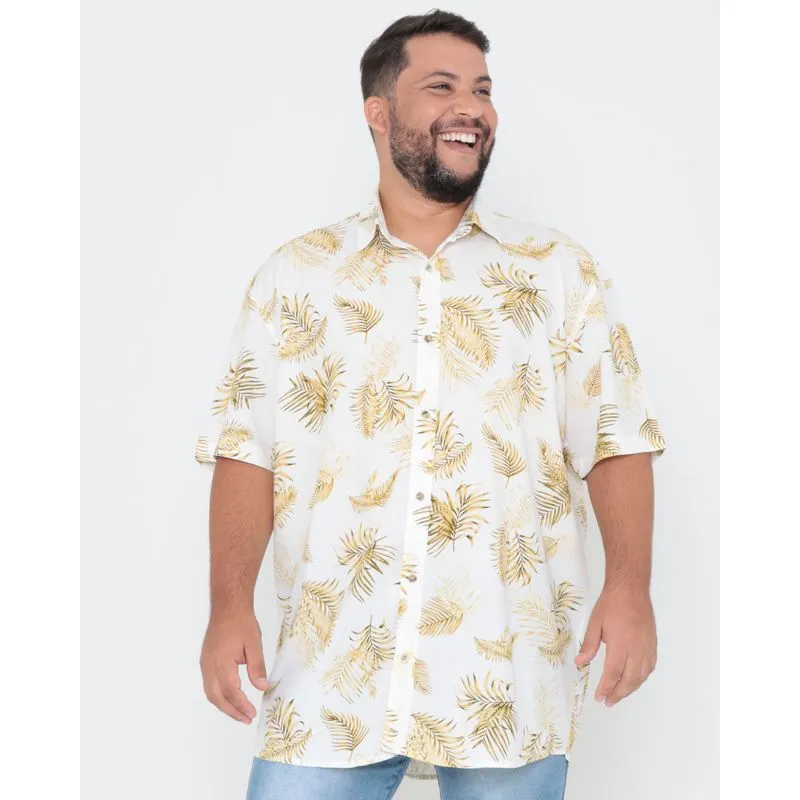 Camisa Masculina Plus Size Floral Off White 7