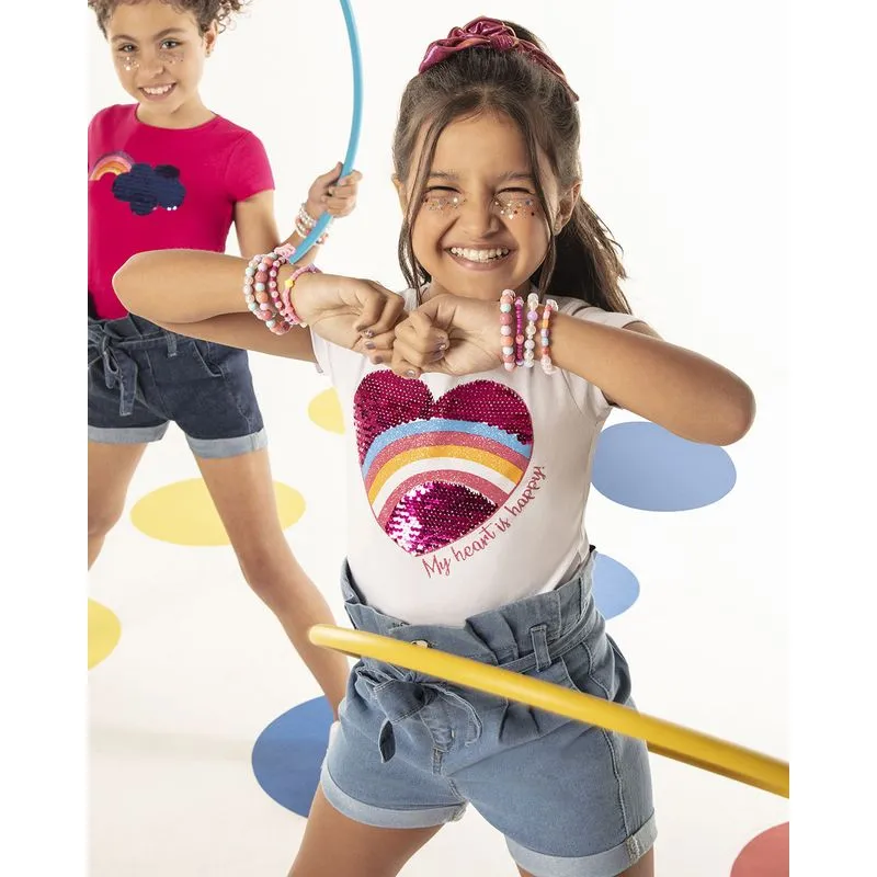 Blusa Infantil Coração Paetê Reversível Branca 8