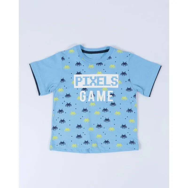 Camiseta Bebê Estampa Pixels Games Azul Claro 1