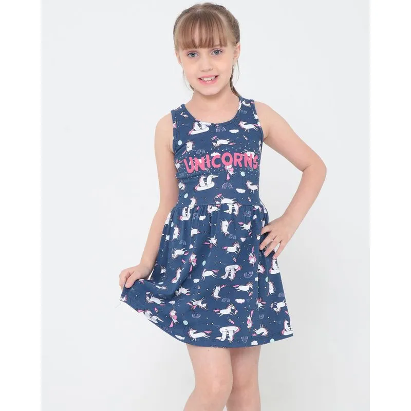 Vestido Infantil Regata Unicórnios Azul Marinho 6