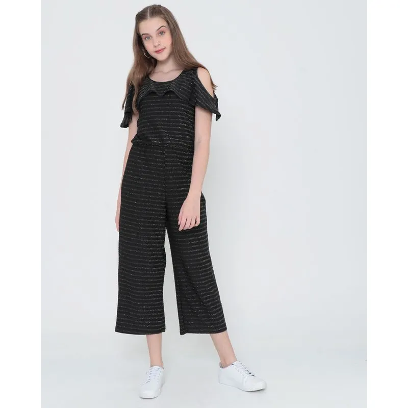 Macacão Juvenil Open Shoulder Lurex Preto 12