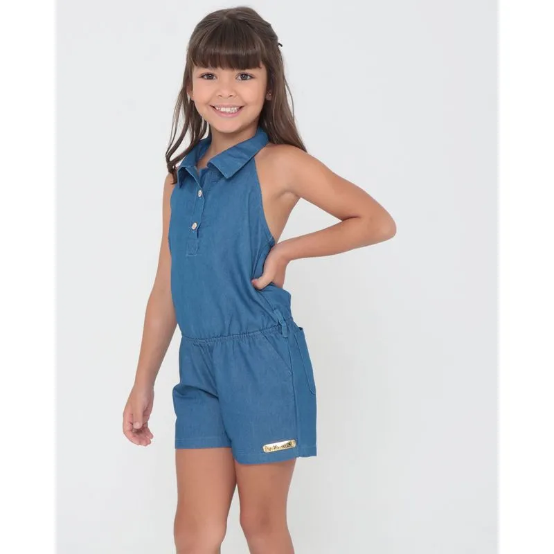 Macaquinho Jeans Infantil Frente Única Azul 4