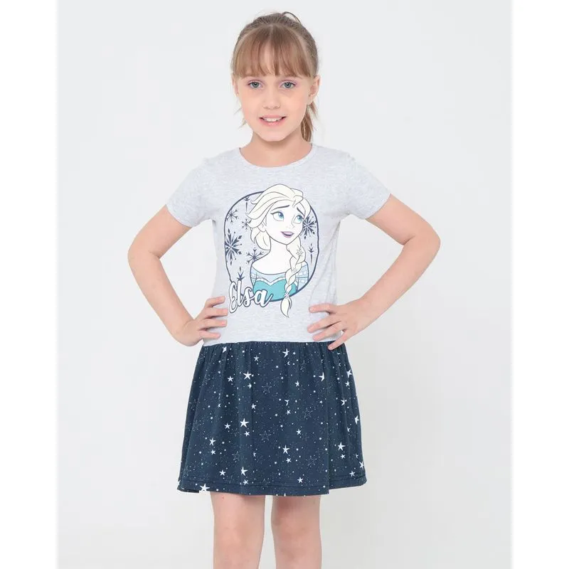 Vestido Infantil Elsa Frozen Disney Cinza Claro 6